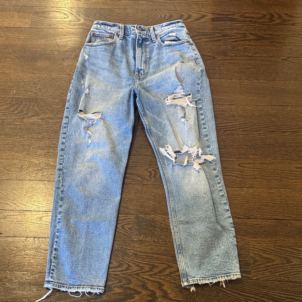 Abercrombie & Fitch Light Blue Distressed Jeans ankle straight ultra high rise